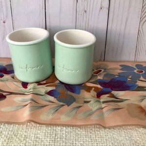 (2) La Fermière Yogurt Pots, Mint w/White